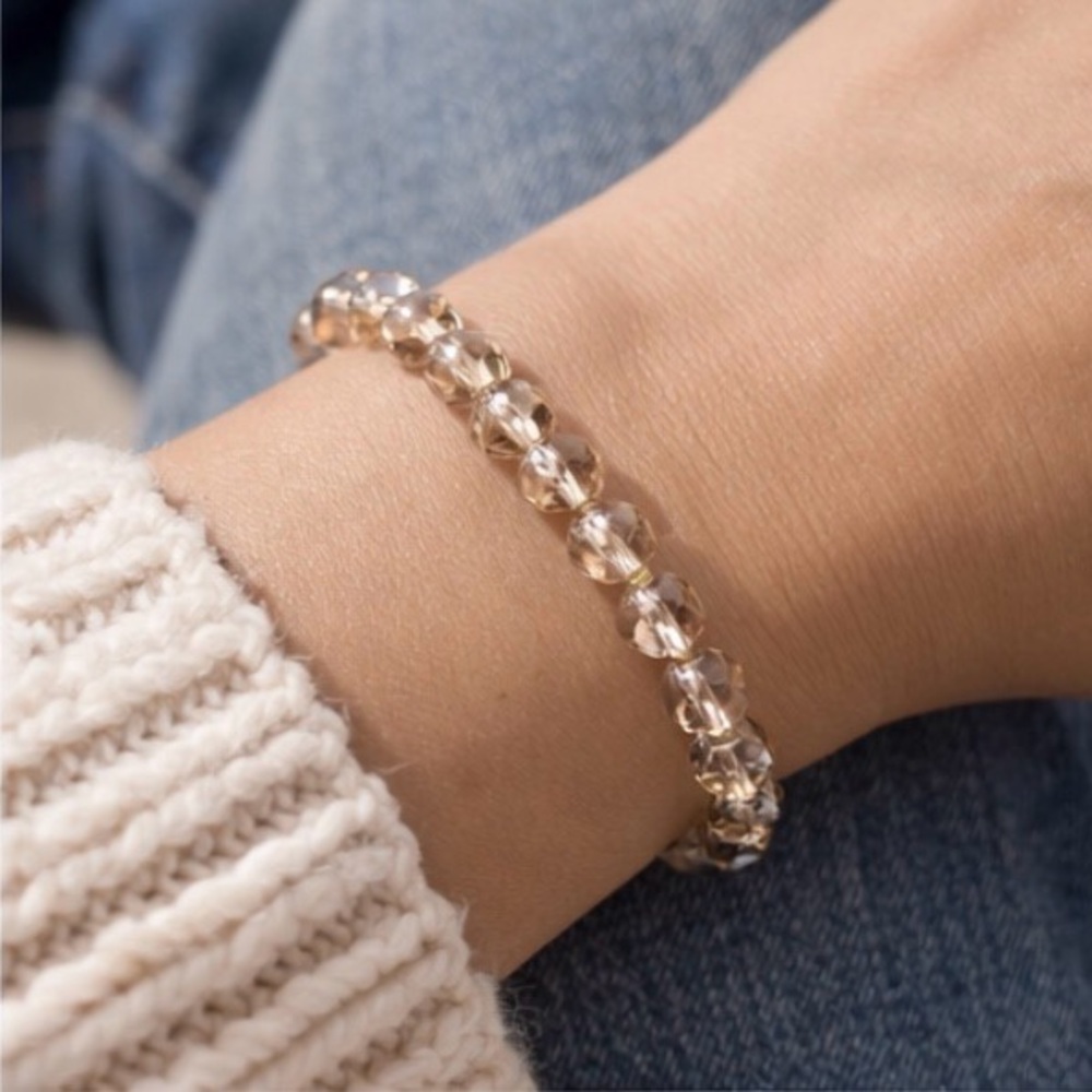 Vintage Czech Glass Crystal Stretch Bracelet Gold Neutral Sparkle